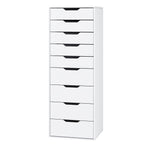 Commode chambre 9 tiroirs M951 124 cm en bois d'ingénierie blanc avec rangement vertical et poignées creuses