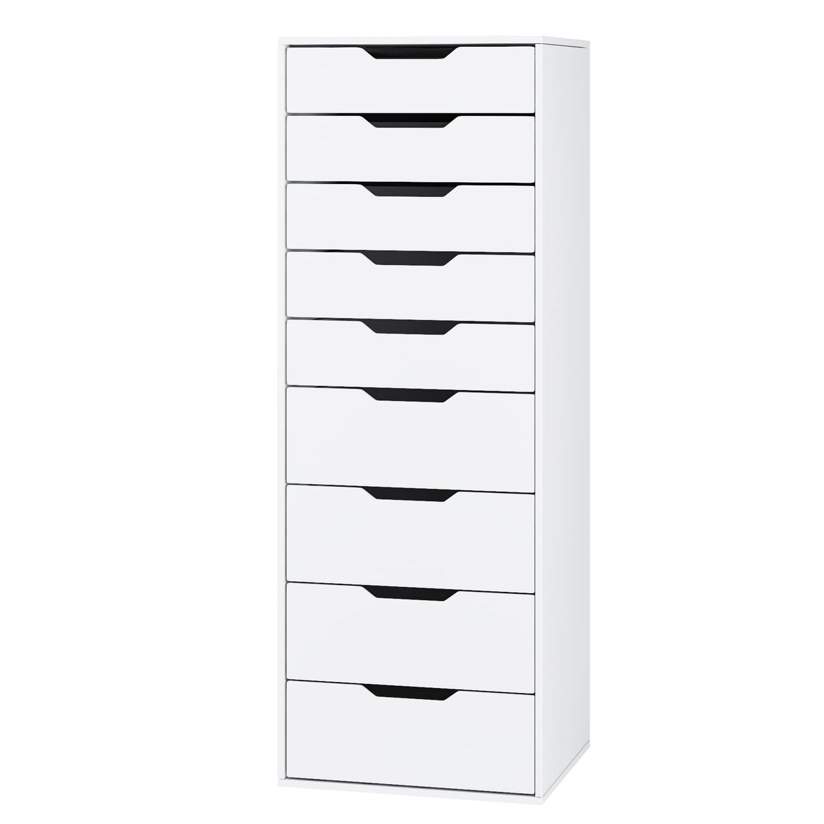 Commode chambre 9 tiroirs M951 124 cm en bois d'ingénierie blanc avec rangement vertical et poignées creuses