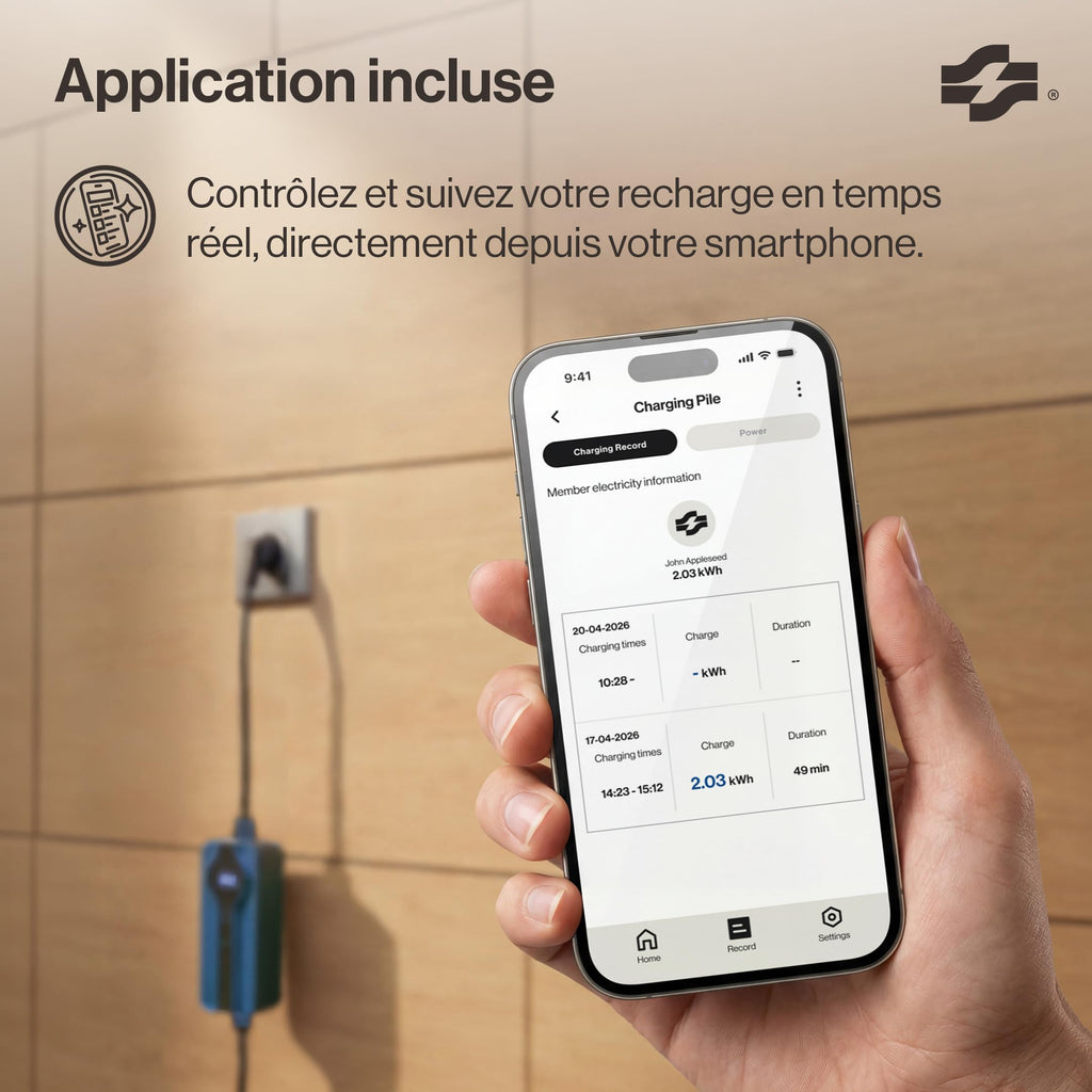 Chargeur pour voiture électrique Type 2 Schuko 3,7 kW monophasé 8-16 A câble 5 m affichage numérique réglable application