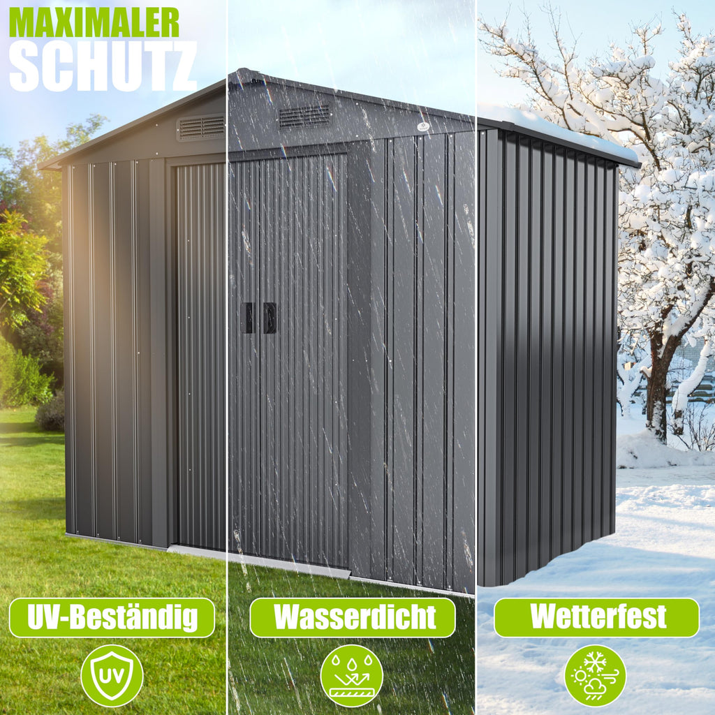 Abri de Jardin en Métal 4,2 m³ 182 x 131 x 186 cm 2 Portes Coulissantes Fondation Toit à Pignon Aération Anthracite
