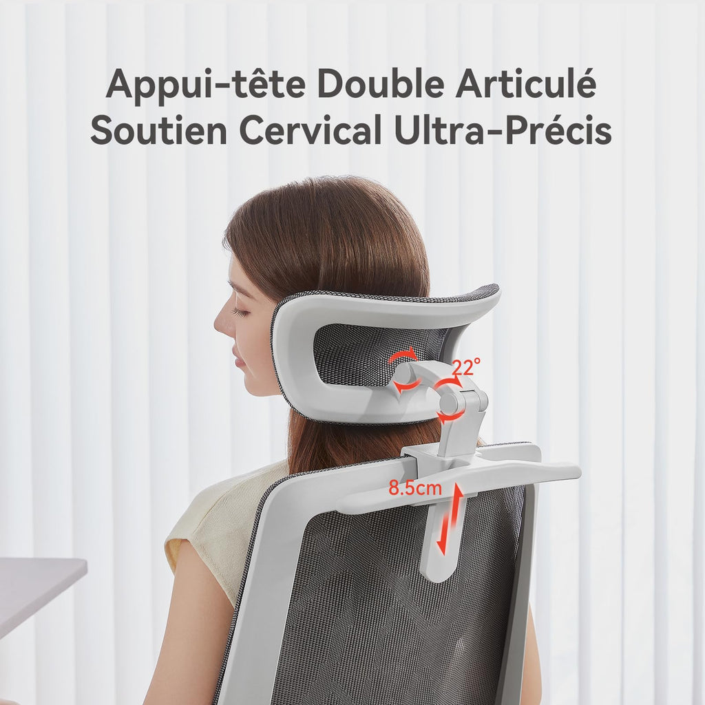 Chaise de bureau ergonomique M59AS à double dossier avec soutien lombaire adaptatif accoudoirs 3D et siège en maille