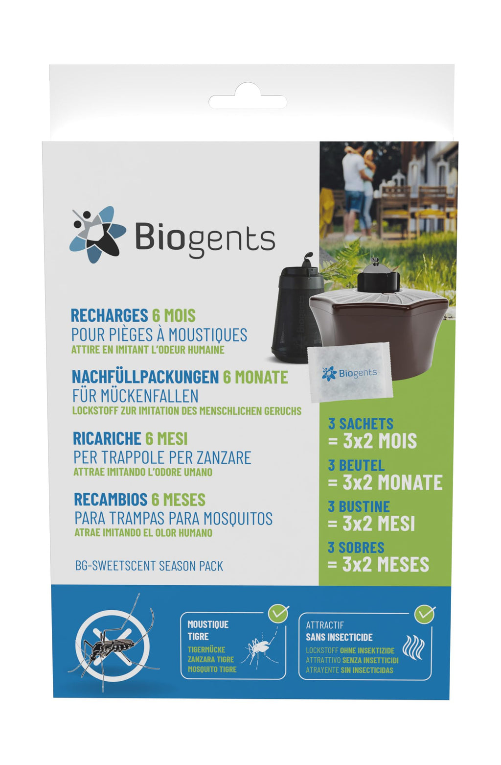Piège Extérieur Anti-Moustiques Tigres BG-Mosquitaire Season Pack 6 Mois 3 Attractifs Odorants 2 Sacs Collecteurs
