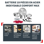 Batterie de cuisine 19 pièces Comfort Max L968SJ34 acier inoxydable induction poignées amovibles casseroles poêles wok sauteuse