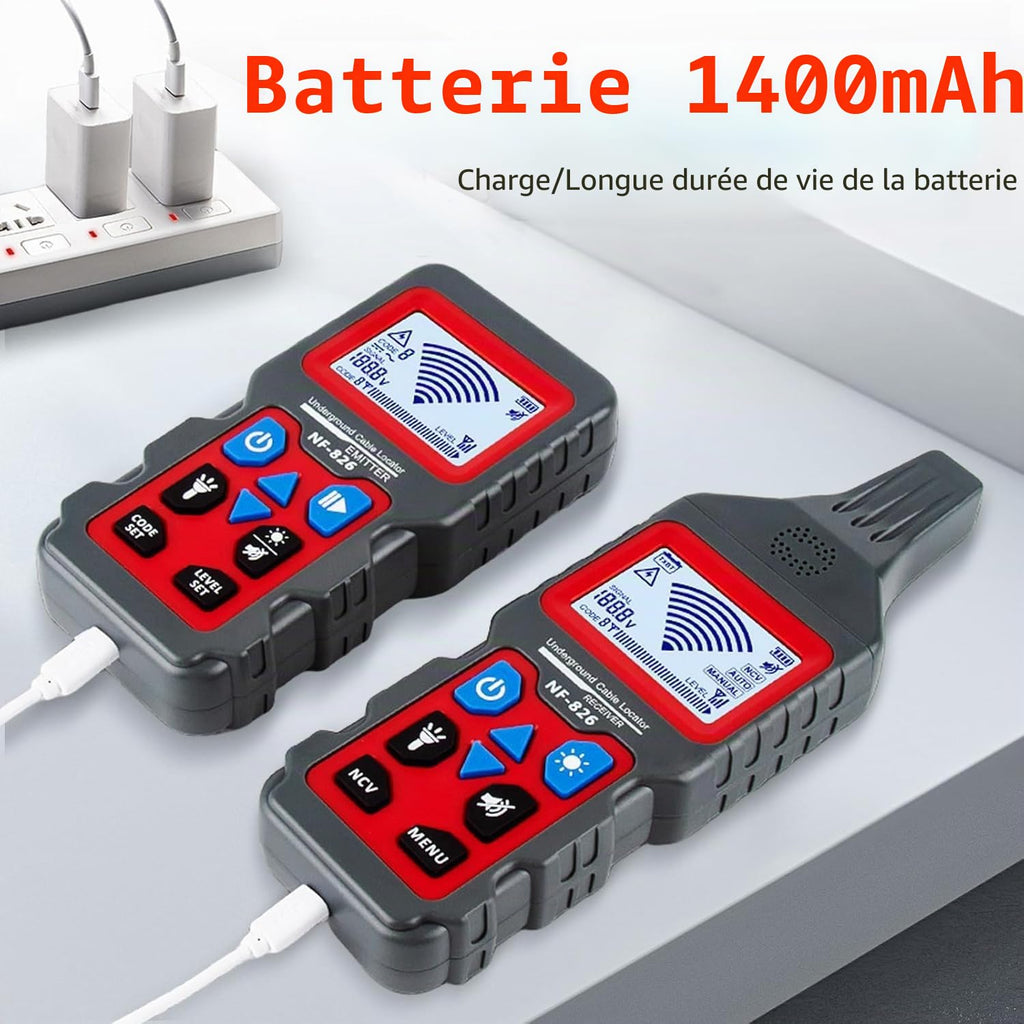Détecteur de câbles souterrains et muraux NF-826 12 à 400 V avec fonction voltmètre et sensibilité réglable