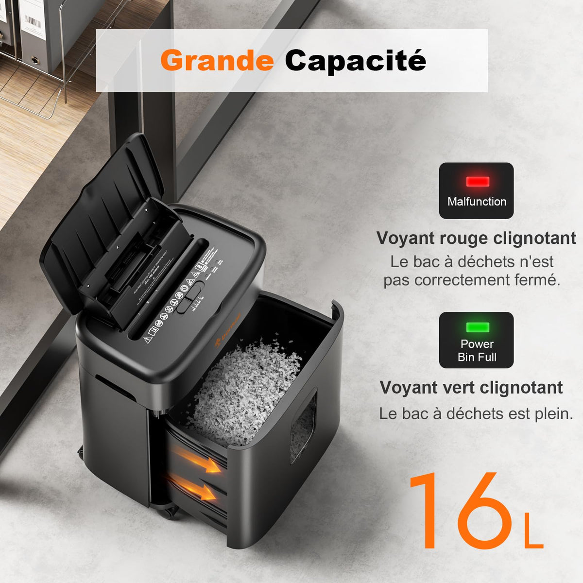 Destructeur de documents auto-alimenté C231-D micro-coupe P-4 100 feuilles bac 16 L 180 cm/min 60 dB
