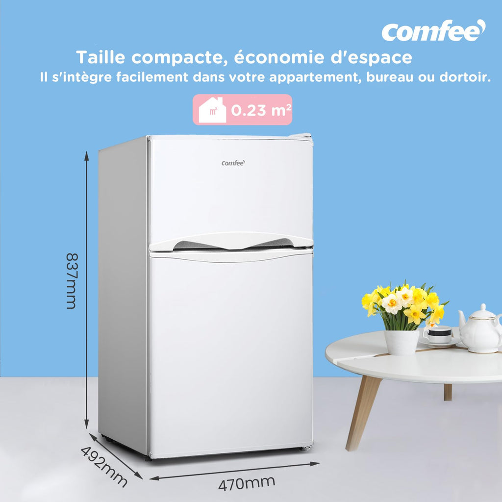 Réfrigérateur Combiné 87 L 2 Portes Congélateur Supérieur Sans Gel 40 dB 220 V Portes Réversibles 2 Étagères Blanc
