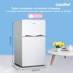 Réfrigérateur Combiné 87 L 2 Portes Congélateur Supérieur Sans Gel 40 dB 220 V Portes Réversibles 2 Étagères Blanc