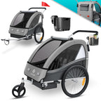 Remorque vélo enfant 2 en 1 Sport-RX avec fonction jogging 2 places ceinture 5 points roue avant 360° 160 x 76 x 98 cm