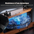 Rameur à eau pliable R28 en bois de frêne 180 kg résistance à eau siège confortable rangement vertical roues