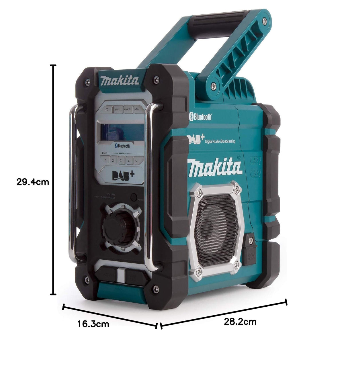 Radio de chantier DMR112 FM USB stéréo écran LCD alimentation par batterie 3,6 V 28,2 x 16,3 x 29,4 cm
