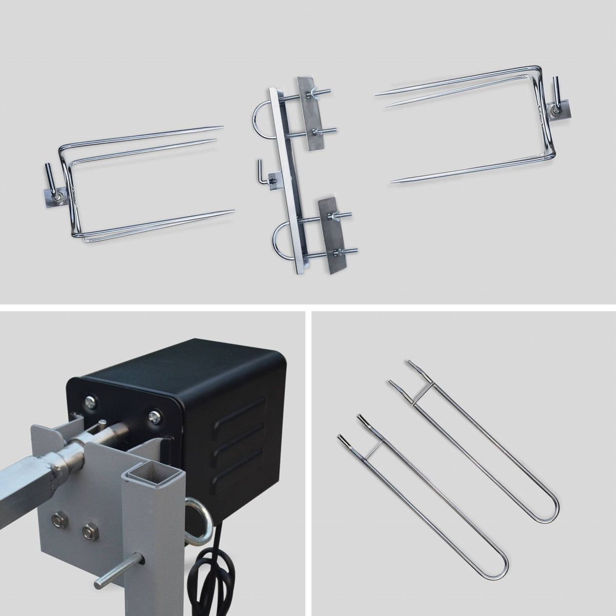 Barbecue charbon de bois avec tournebroche électrique Mathurin Inox inclinable 15 W cuve inox grille de cuisson 4715 cm²