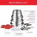 Batterie de cuisine Ingenio L897SK04 20 pièces acier inoxydable antiadhésif induction avec poignées amovibles et couvercles