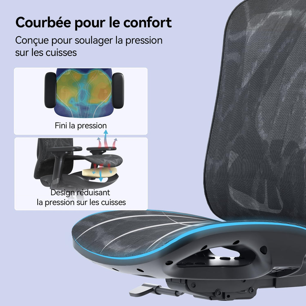 Chaise de Bureau Ergonomique en Maille M57 avec Support Lombaire Réglable Inclinaison 90 à 126° Charge 150 kg