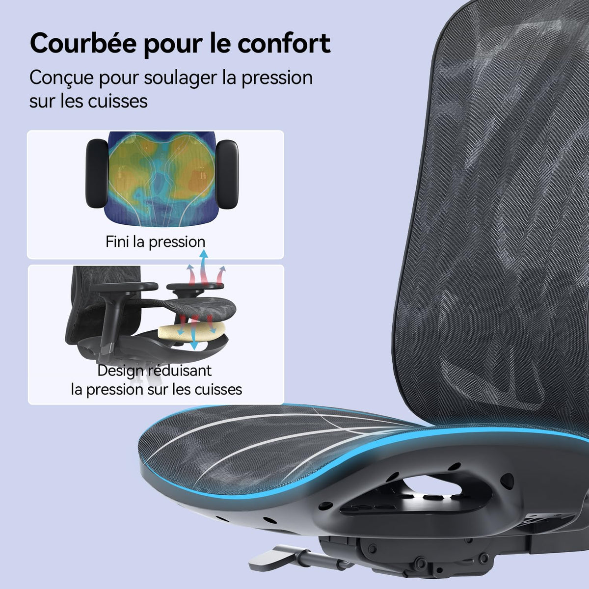 Chaise de Bureau Ergonomique en Maille M57 avec Support Lombaire Réglable Inclinaison 90 à 126° Charge 150 kg