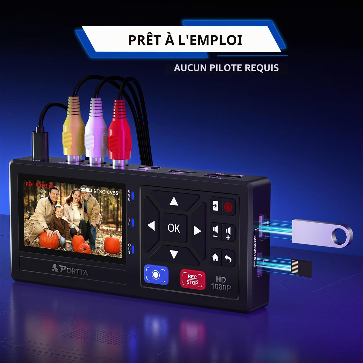 Convertisseur VHS numérique VD10 RCA et S-Vidéo vers HDMI avec écran LCD 3 pouces télécommande et enregistrement 1080p