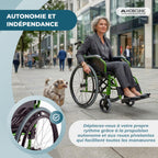 Fauteuil roulant pliable Bolonia en aluminium vert dossier divisible accoudoirs rabattables repose-pieds amovibles assise 46 cm
