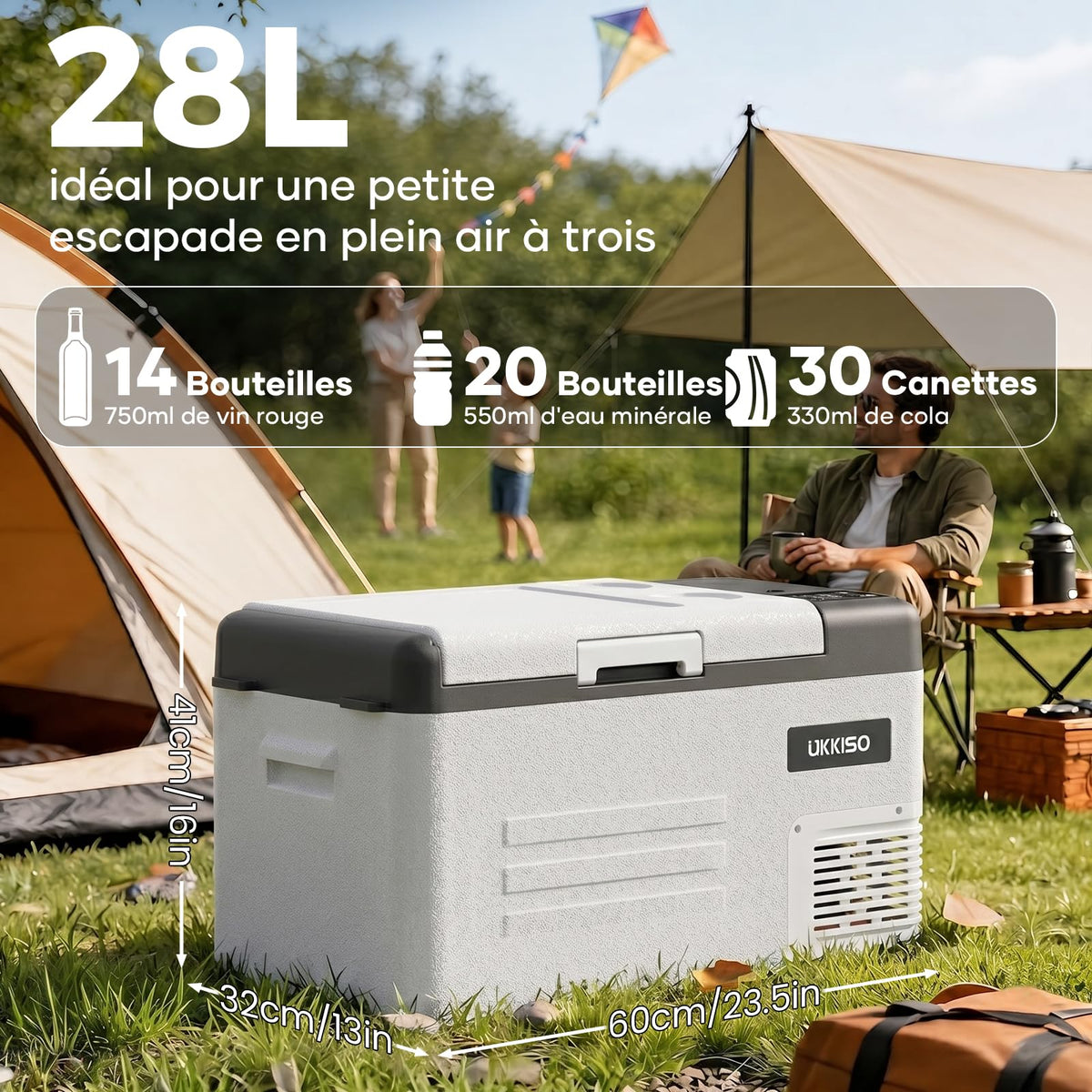 Glacière électrique portable 28 L à compresseur 12 V température réglable congélateur interne compact 1 clayette