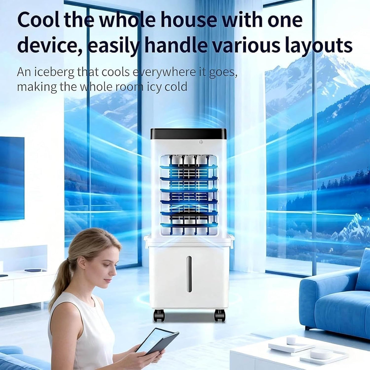 Climatiseur mobile 3 en 1 15 L refroidisseur d'air ventilateur humidificateur 65 W 3 vitesses télécommande minuterie