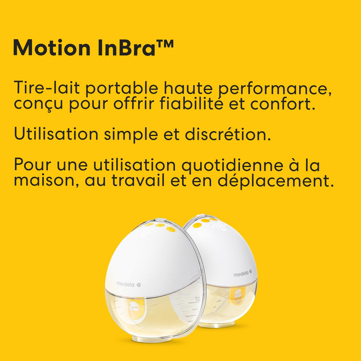 Tire-Lait Électrique Portable Motion InBra Double 2 x 150 ml 9 Niveaux d’Intensité Batterie USB-C 45 dB Inserts