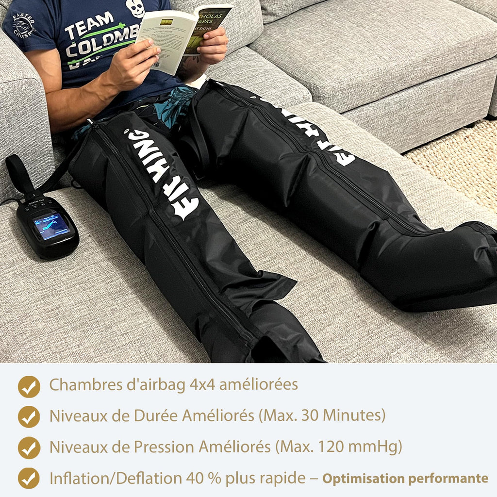 Bottes de pressothérapie pour jambes FT-082A-M taille M 4 chambres 8 niveaux de compression 50 à 120 mmHg écran LCD