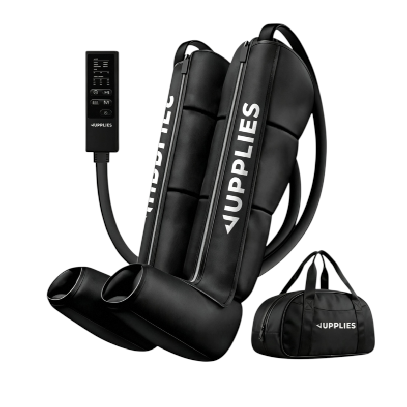 Bottes de pressothérapie jambes complètes 6 modes 9 niveaux télécommande avec écran minuteur nylon noir sac de transport