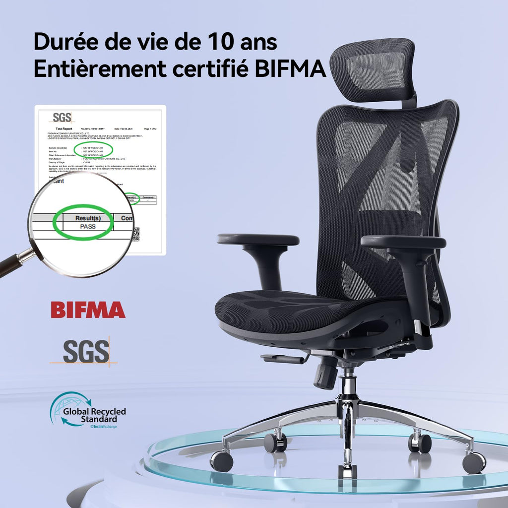 Chaise de Bureau Ergonomique en Maille M57 avec Support Lombaire Réglable Inclinaison 90 à 126° Charge 150 kg