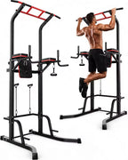 Station de traction multifonctionnelle Power Tower avec support dips hauteur réglable 165 à 235 cm acier allié charge 230 kg