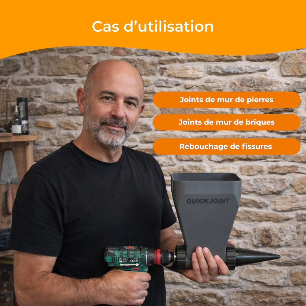 Applicateur de joint mortier pour perceuse et visseuse avec dosage précis pour joints fins de 0 à 0,2 mm