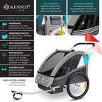 Remorque vélo enfant 2 en 1 Sport-RX avec fonction jogging 2 places ceinture 5 points roue avant 360° 160 x 76 x 98 cm