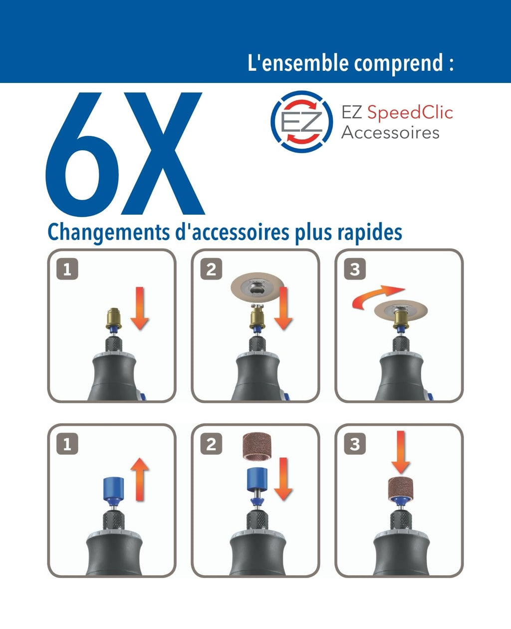 Outil rotatif sans fil 8260 12 V 3 Ah 5000 à 35000 tr/min moteur sans charbon 65 accessoires 5 adaptations 2 batteries