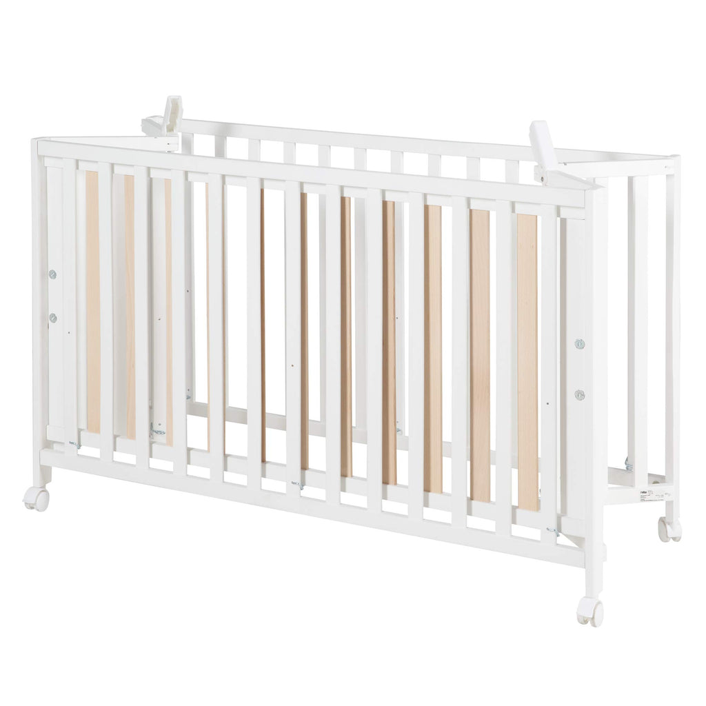 Lit Bébé Pliant Fold Up 287100WE 60 x 120 cm Hêtre 2 Niveaux Réglables 4 Roulettes à Freins Charge 40 kg Blanc
