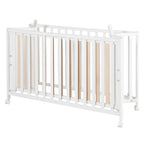 Lit Bébé Pliant Fold Up 287100WE 60 x 120 cm Hêtre 2 Niveaux Réglables 4 Roulettes à Freins Charge 40 kg Blanc