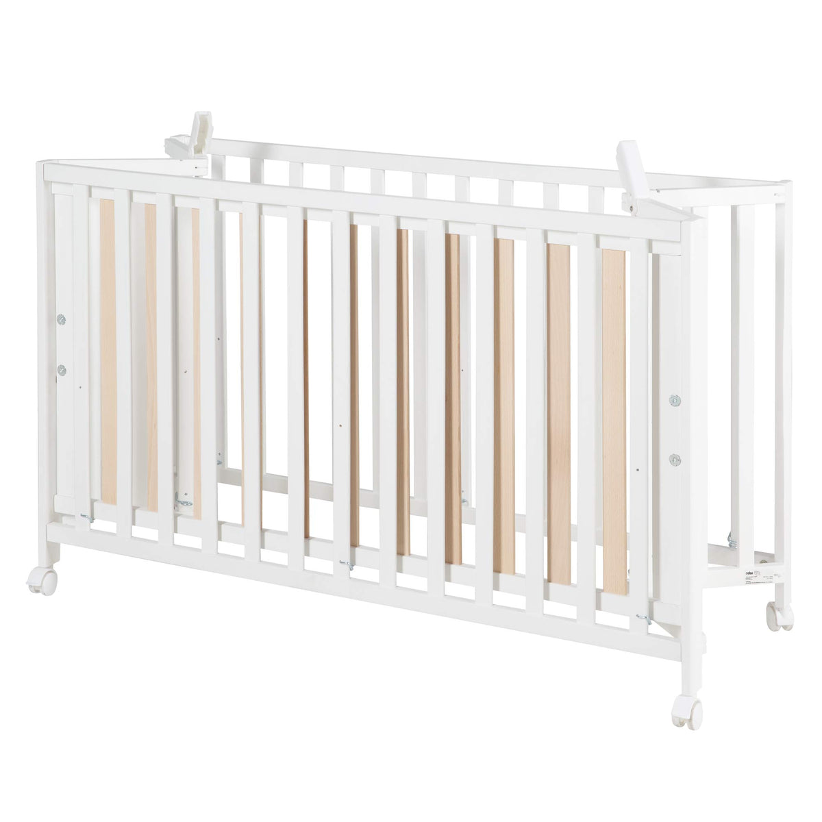 Lit Bébé Pliant Fold Up 287100WE 60 x 120 cm Hêtre 2 Niveaux Réglables 4 Roulettes à Freins Charge 40 kg Blanc