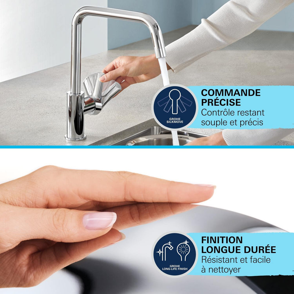Mitigeur de cuisine Get 30361000 2 jets douchette extractible bec orientable à 360° montage monotrou finition chromée