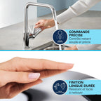 Mitigeur de cuisine Get 30361000 2 jets douchette extractible bec orientable à 360° montage monotrou finition chromée