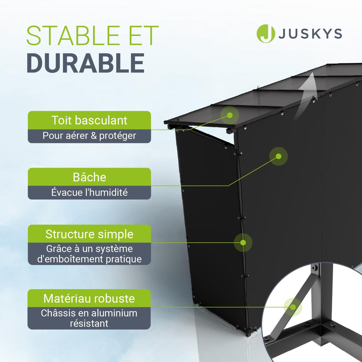 Range-bûches extérieur avec toit 185 x 70 x 185 cm aluminium bâche polyester résistante aux UV étanche sol surélevé toit inclinable noir