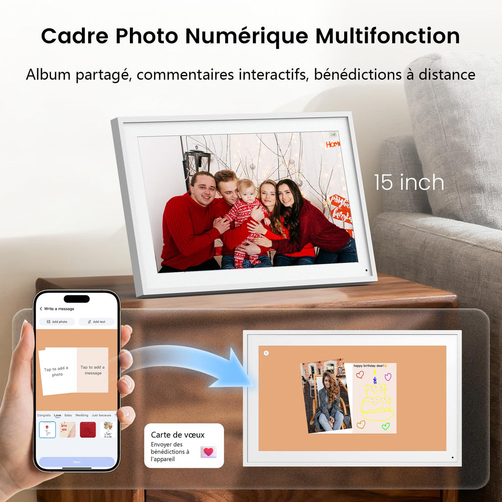 Calendrier numérique mural 15,6 pouces tactile WiFi organisateur familial synchronisation Google iCloud Outlook tableau de récompense enfant