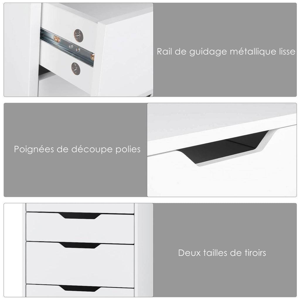 Commode chambre 9 tiroirs M951 124 cm en bois d'ingénierie blanc avec rangement vertical et poignées creuses