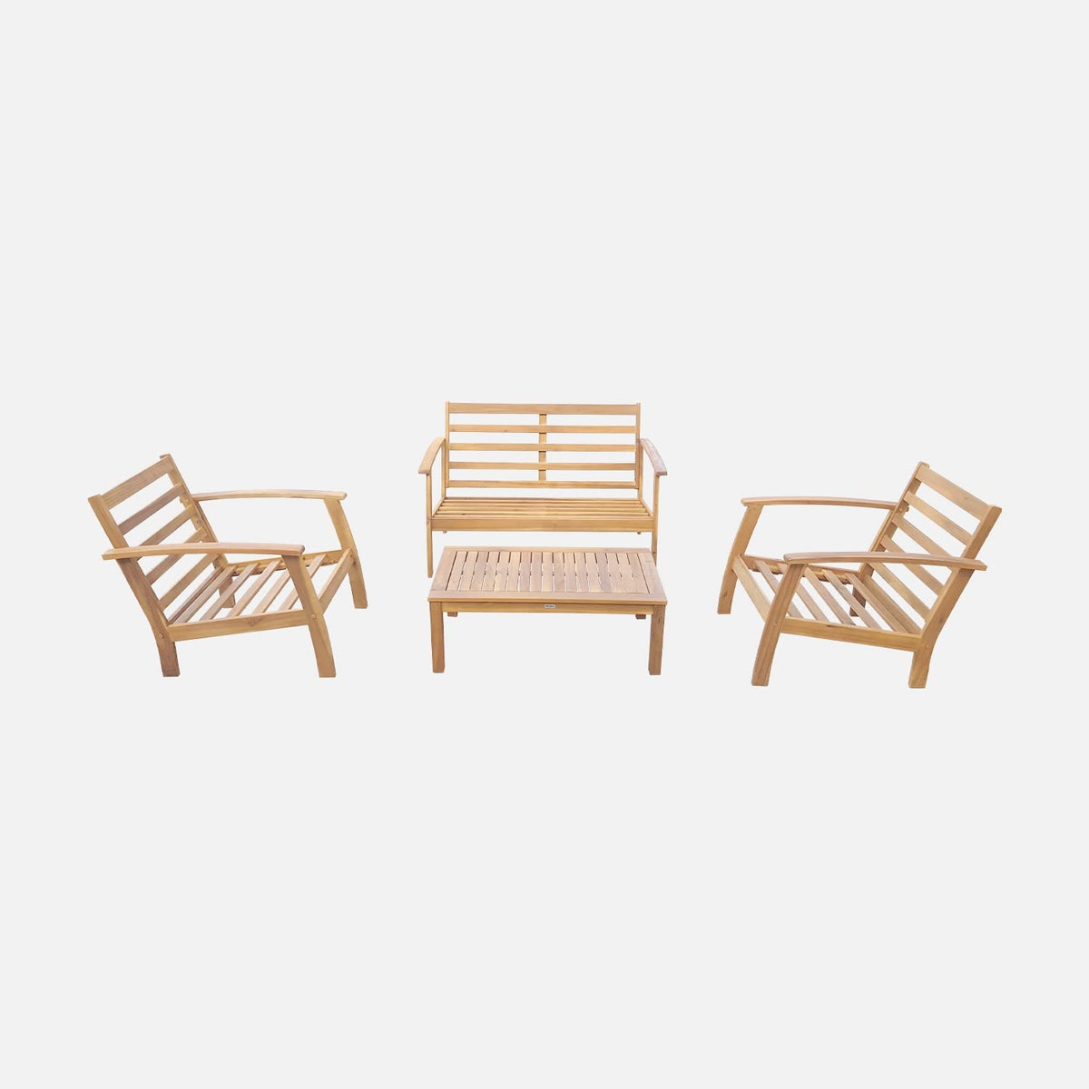 Salon de jardin 4 places en acacia canapé fauteuils table basse coussins vert de gris 123 x 82 x 74 cm