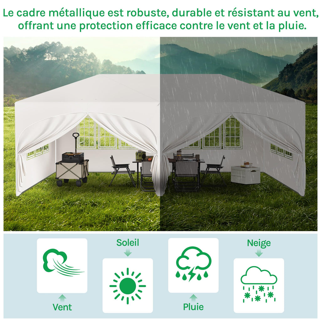 Barnum pliant 3 x 6 m avec 6 parois tente de réception beige structure métallique imperméable UPF 50+