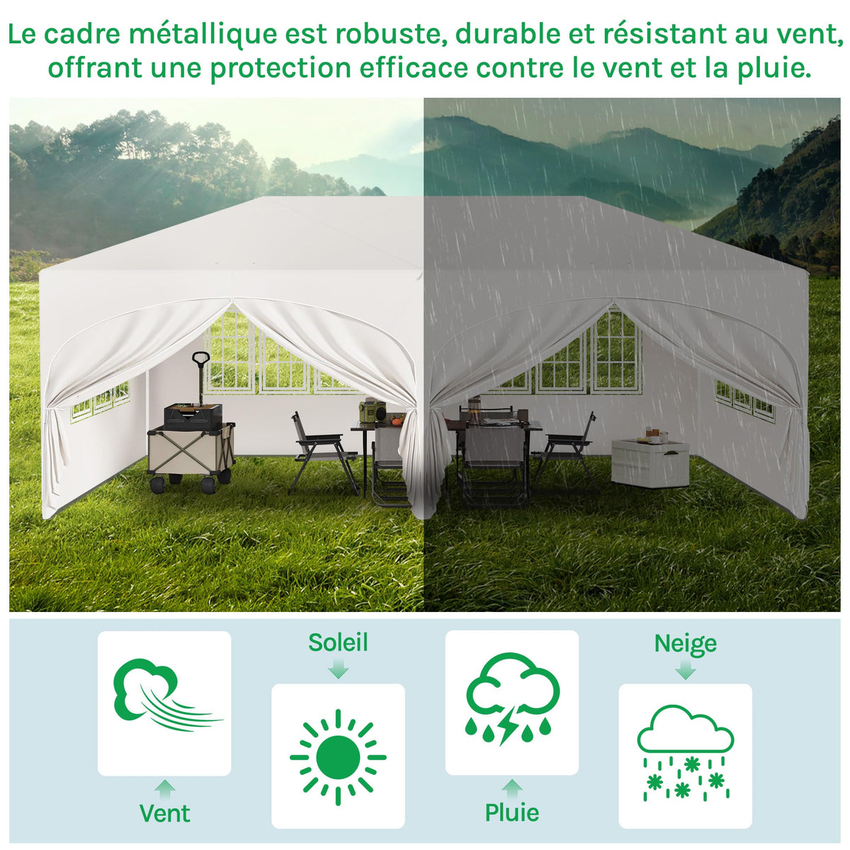 Barnum pliant 3 x 6 m avec 6 parois tente de réception beige structure métallique imperméable UPF 50+