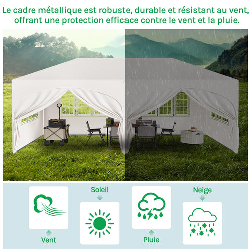 Barnum pliant 3 x 6 m avec 6 parois tente de réception beige structure métallique imperméable UPF 50+