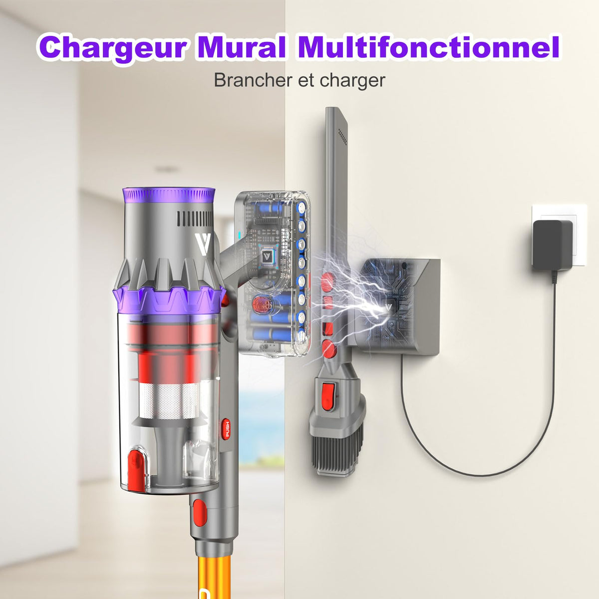Aspirateur balai sans fil SU7 580 W 55 kPa 29,6 V autonomie 75 min bac 1,3 L avec brosse anti-enchevêtrement