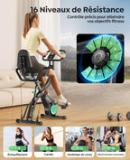 Vélo d’Appartement Pliable 5-en-1 TEB4 Résistance Magnétique 16 Niveaux Écran LCD Bluetooth Charge 140 kg 98,5 x 54 cm