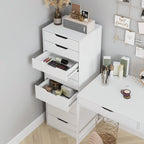 Commode chambre 9 tiroirs M951 124 cm en bois d'ingénierie blanc avec rangement vertical et poignées creuses