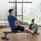 Rameur pliable F203s à résistance magnétique 16 niveaux double rail écran LCD charge maximale 150 kg 158 x 42 x 62 cm