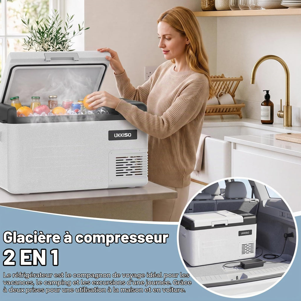 Glacière électrique portable 28 L à compresseur 12 V température réglable congélateur interne compact 1 clayette