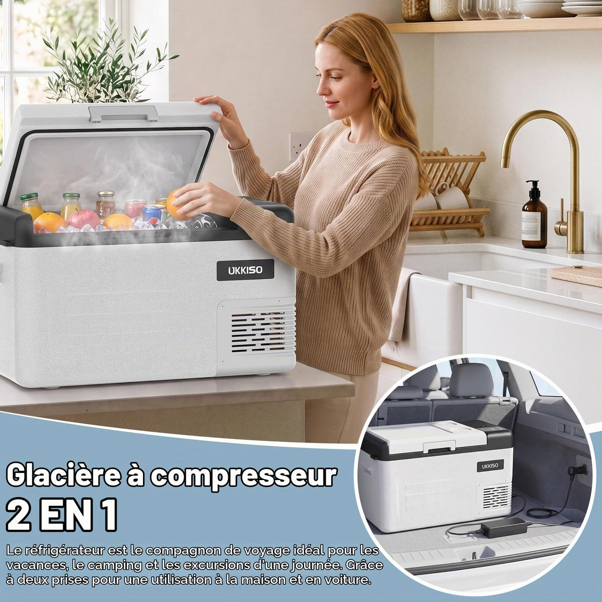 Glacière électrique portable 28 L à compresseur 12 V température réglable congélateur interne compact 1 clayette