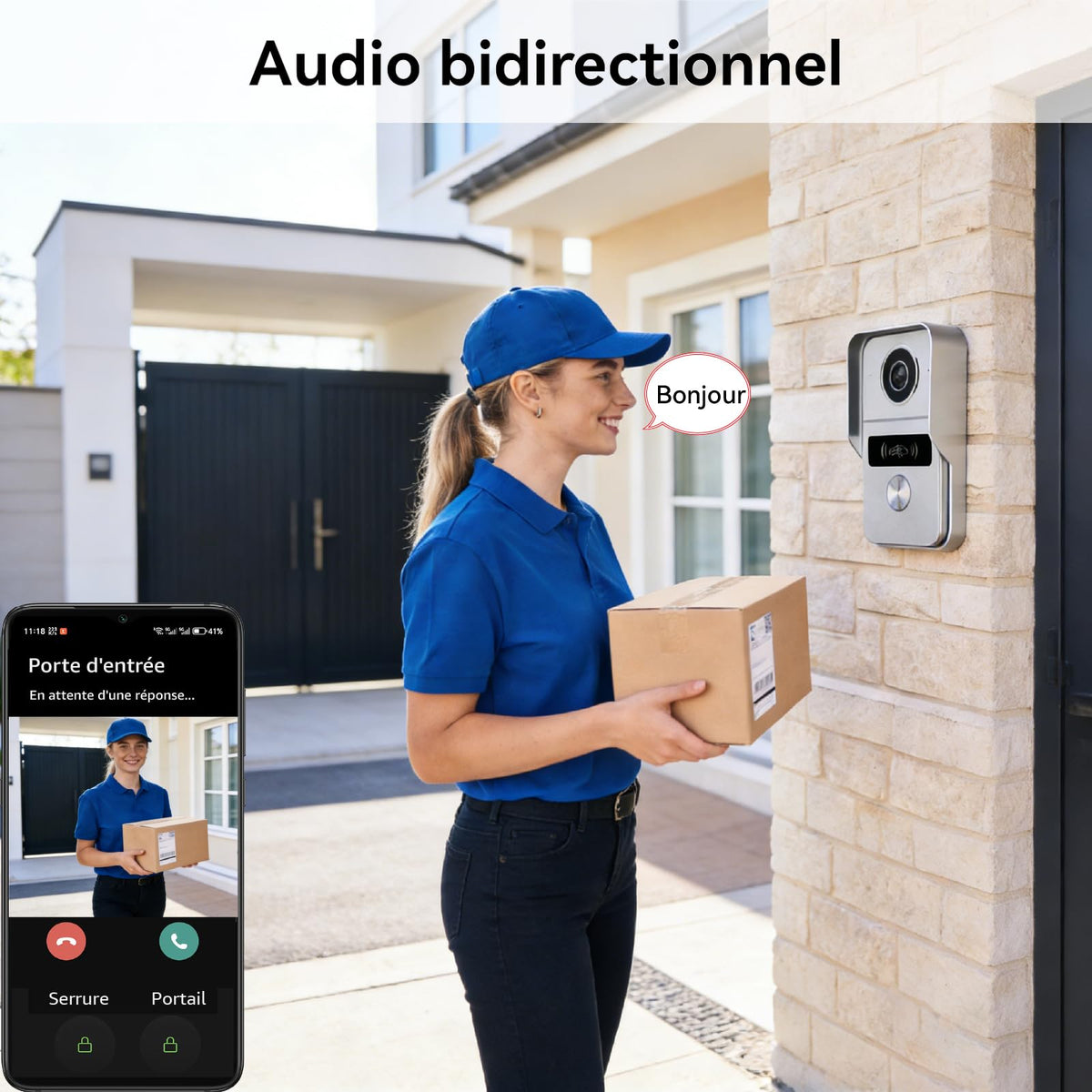 Visiophone Connecté 2 Fils 1080p Écran Tactile 7 Pouces Caméra 140° Vision Nocturne Wi-Fi Déverrouillage RFID 5 Badges