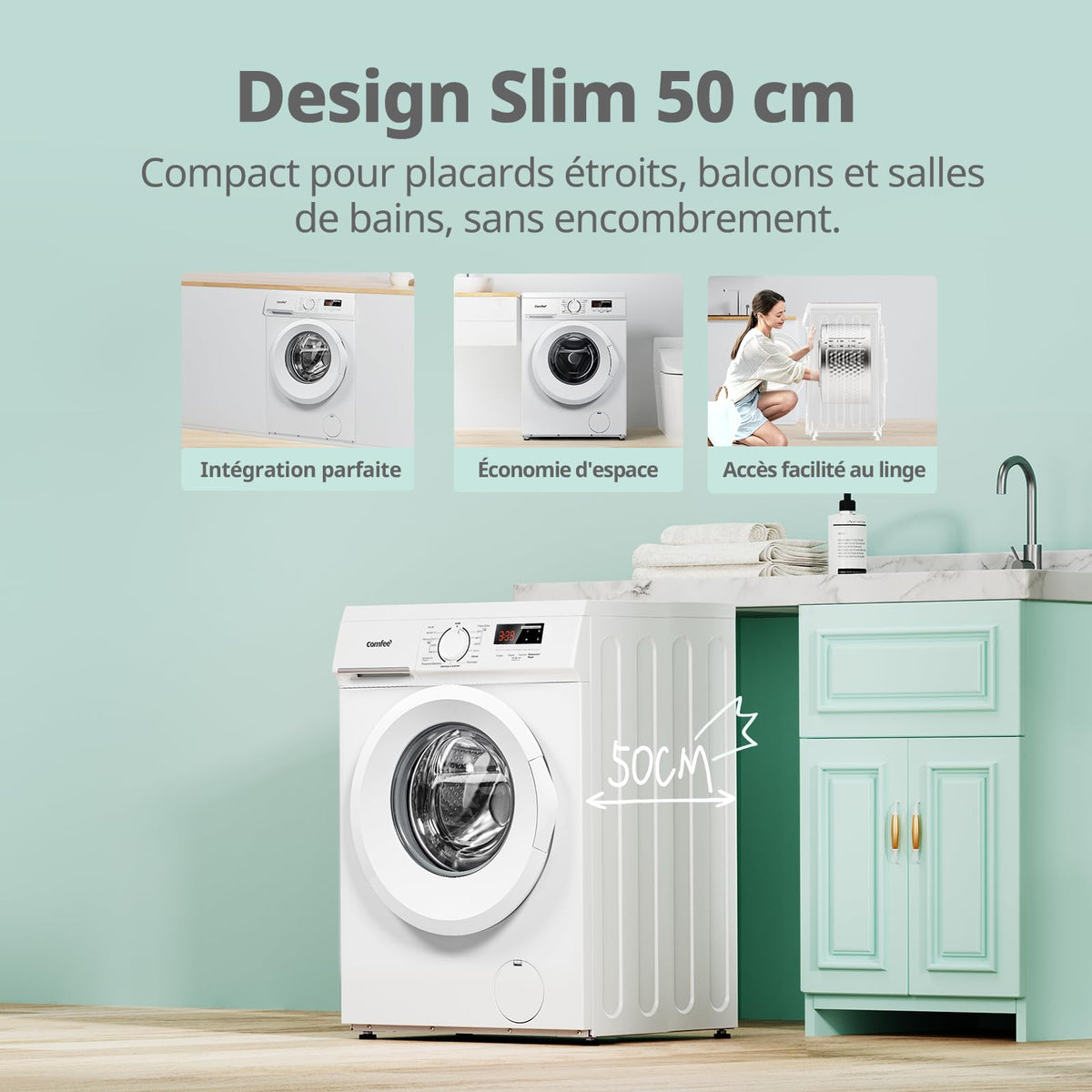 Lave-Linge Frontal CFE12EW90/W 9 kg Classe Énergétique A 1400 tr/min Moteur BLDC 15 Programmes Prélavage Vapeur Blanc